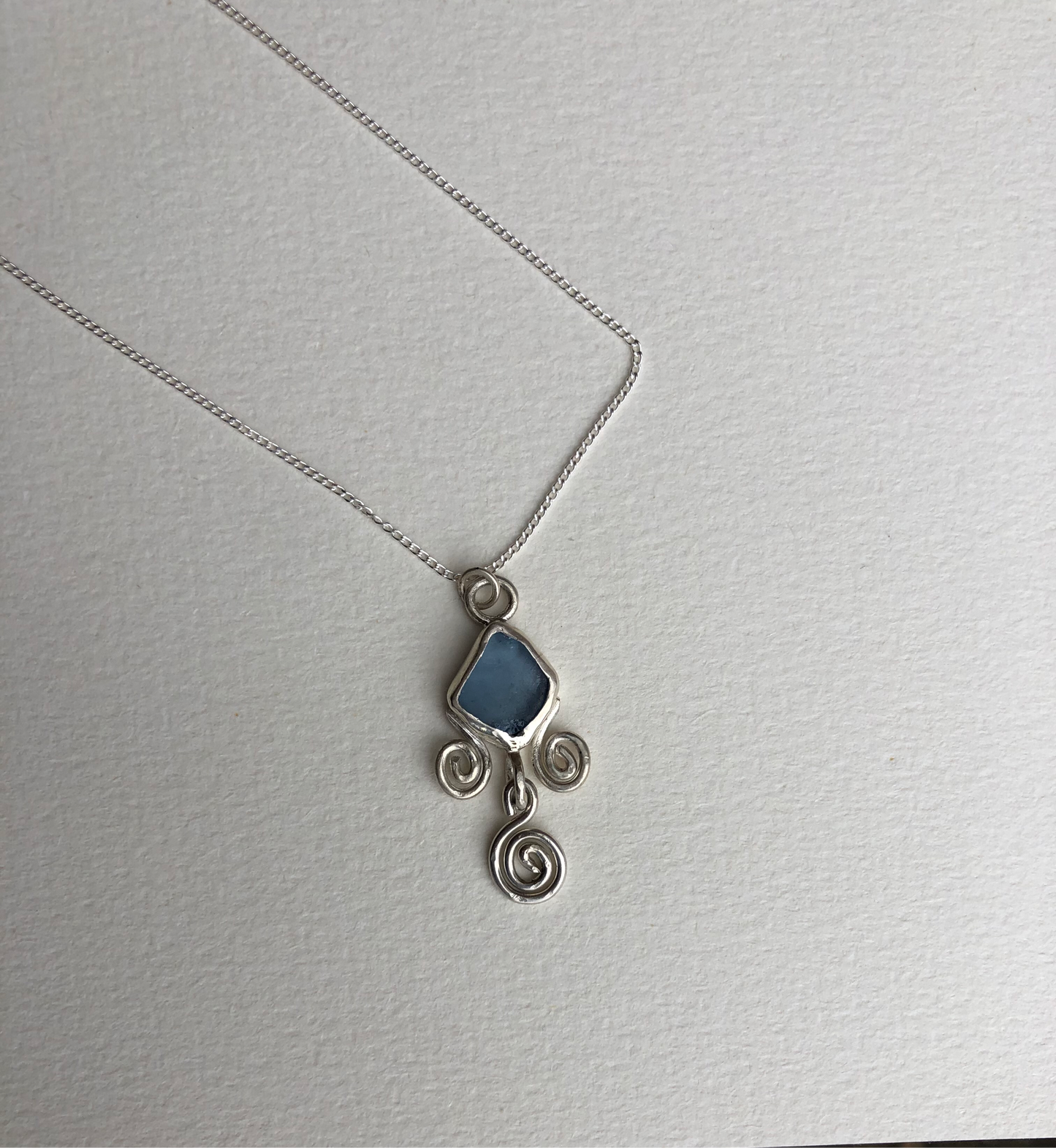 Blue Tenerife Seaglass Spiral Necklace