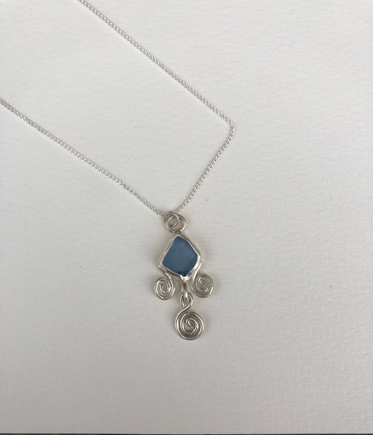 Blue Tenerife Seaglass Spiral Necklace