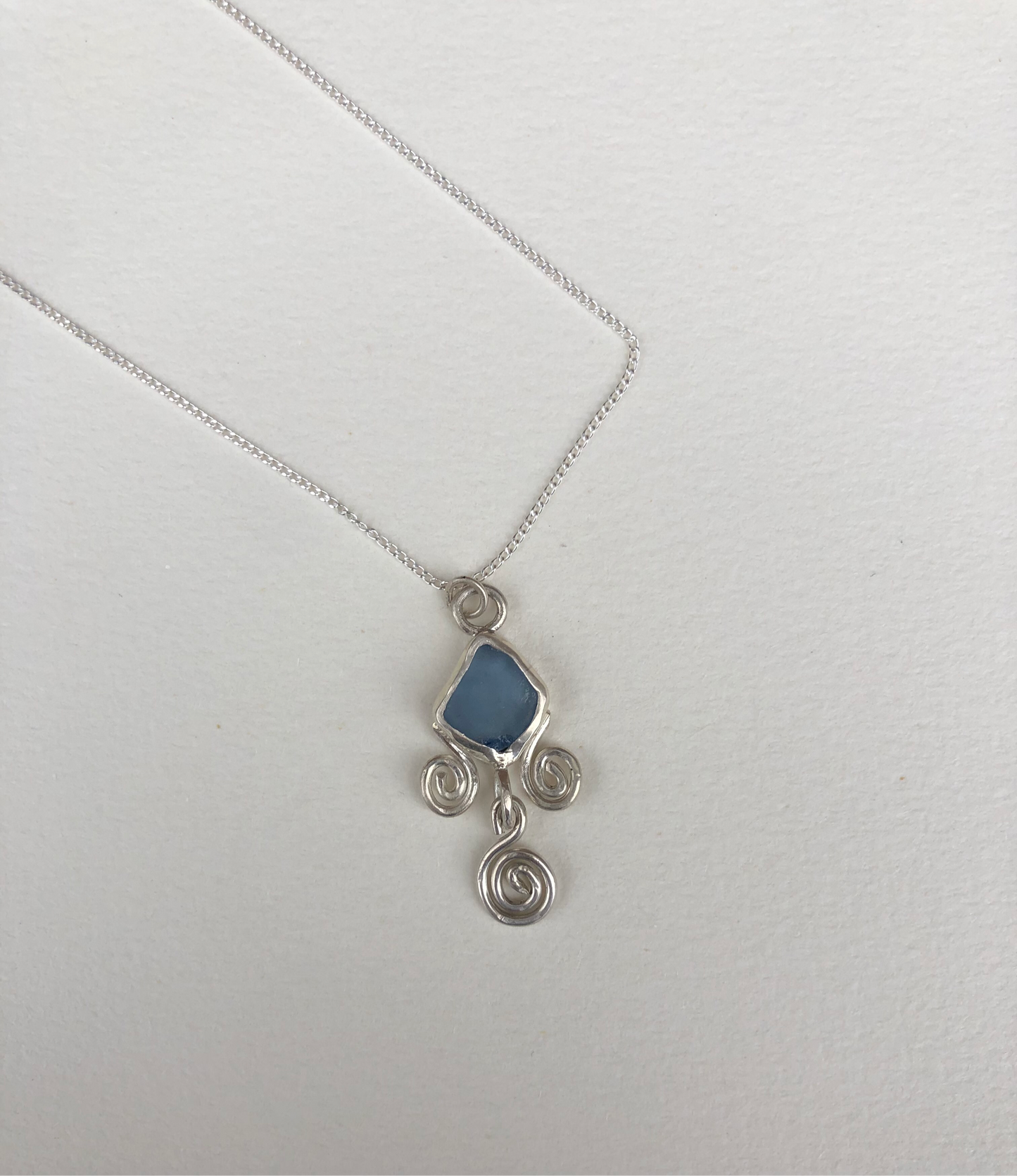 Blue Tenerife Seaglass Spiral Necklace