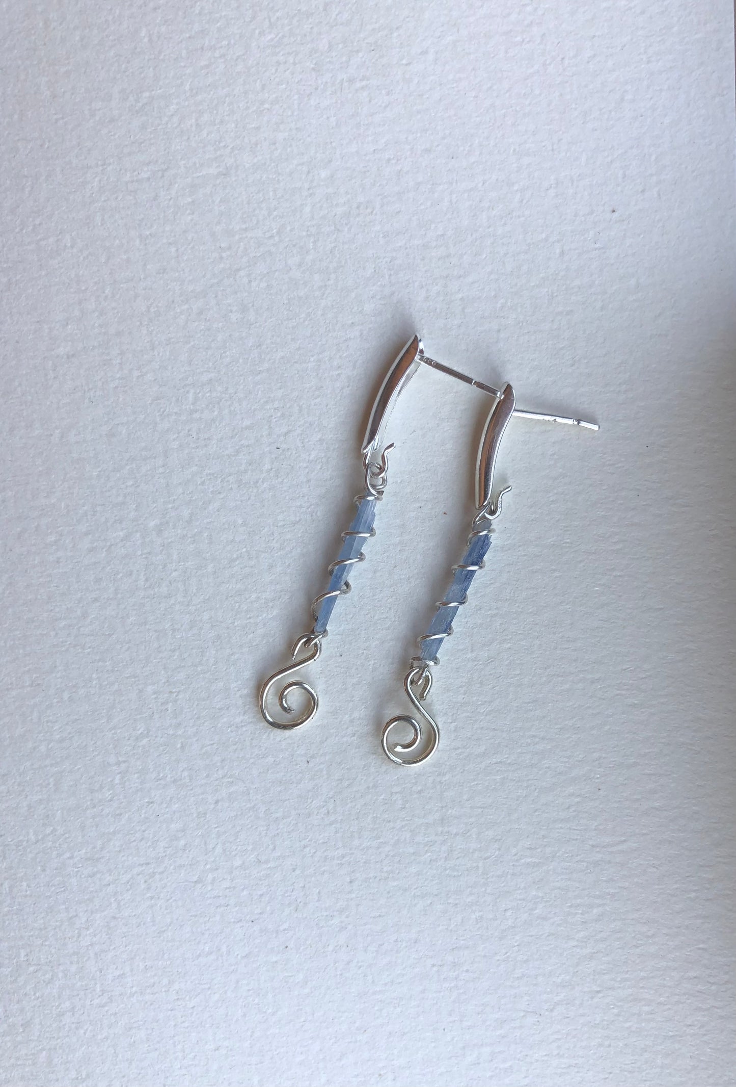 Recycled Sterling Silver Kyanite Spiral Earrings