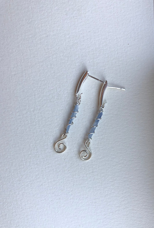 Recycled Sterling Silver Kyanite Spiral Earrings