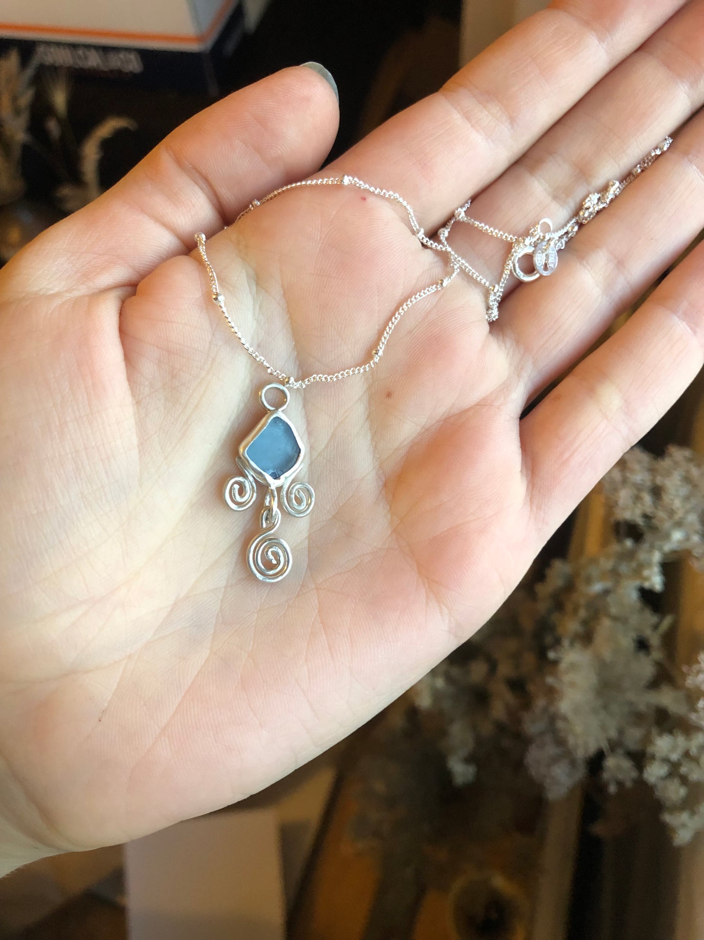 Blue Tenerife Seaglass Spiral Necklace