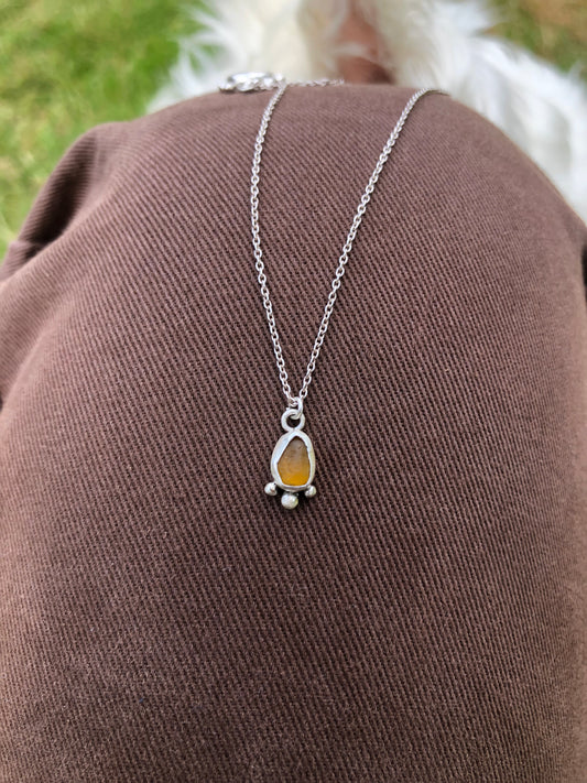 Yellow Sea Glass Sterling Silver Necklace