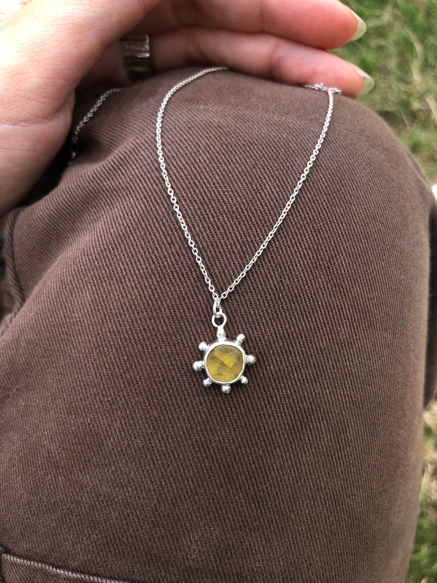 Sun Yellow Sea Glass Sterling Silver Necklace