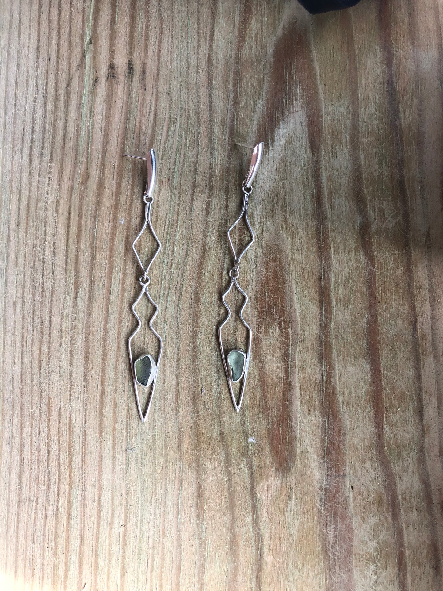 Dagger Green Sea Glass Recycled Sterling Silver Earrings