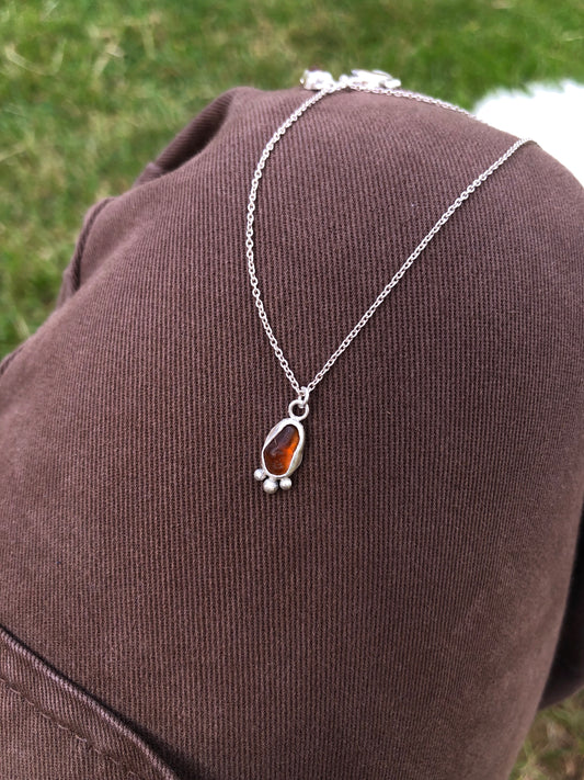 Orange Sea Glass Sterling Silver Necklace