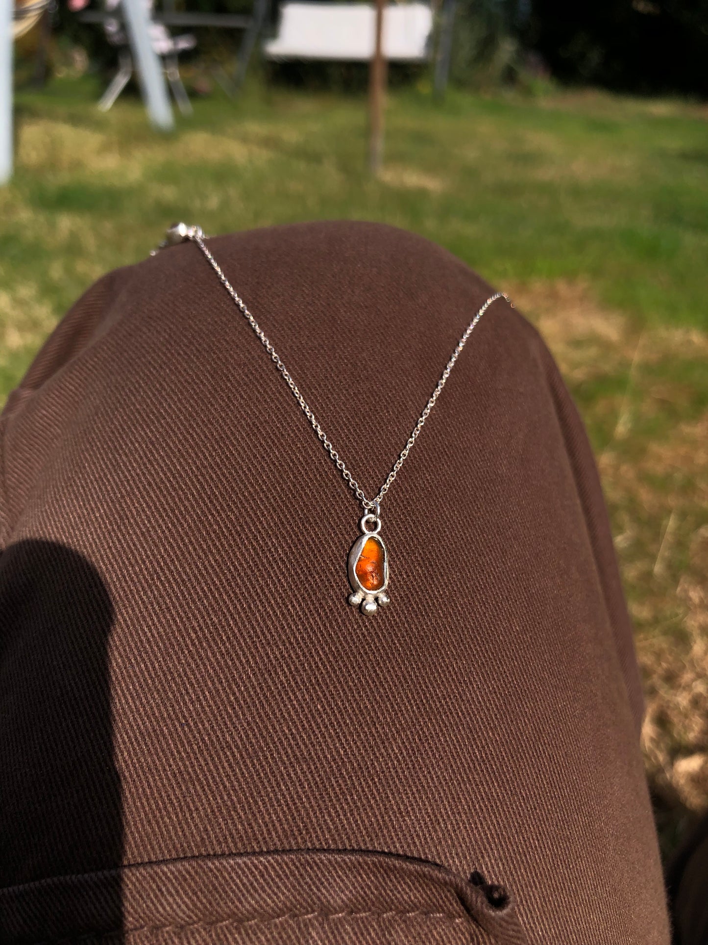 Orange Sea Glass Sterling Silver Necklace