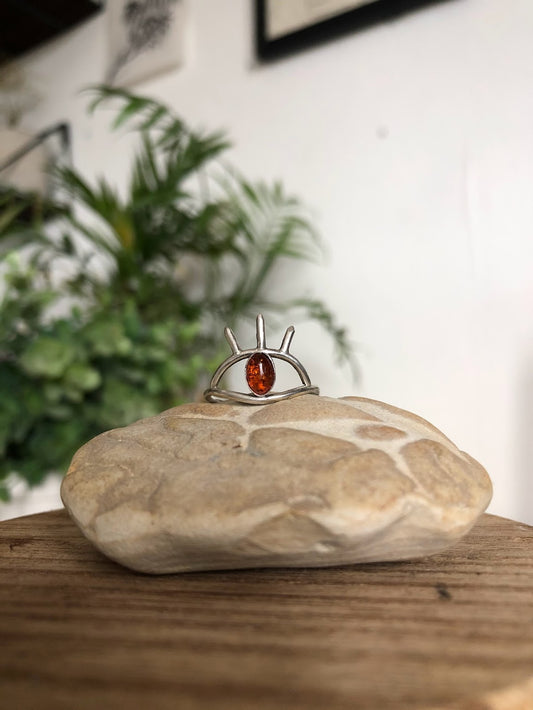 Amber Sterling Silver Eye Ring