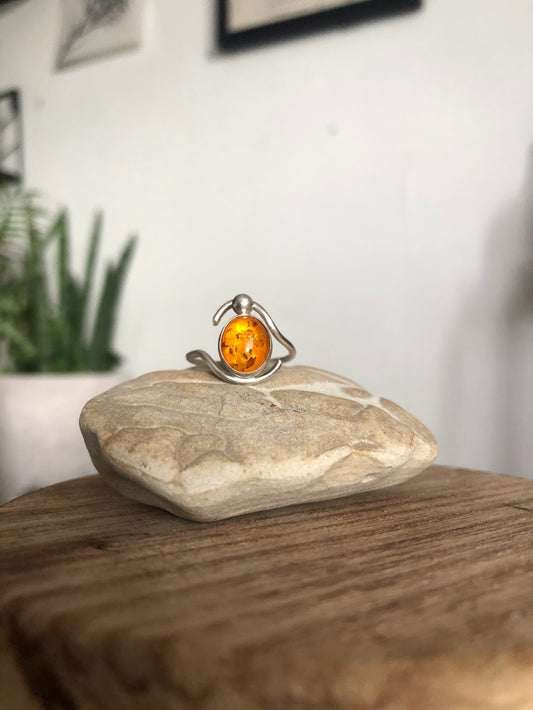 Oval Amber Sterling Silver Ring