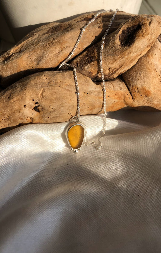 Yellow Sea Glass Sterling Silver Necklace