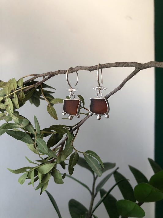 Brown Sterling Silver Seaglass Earrings