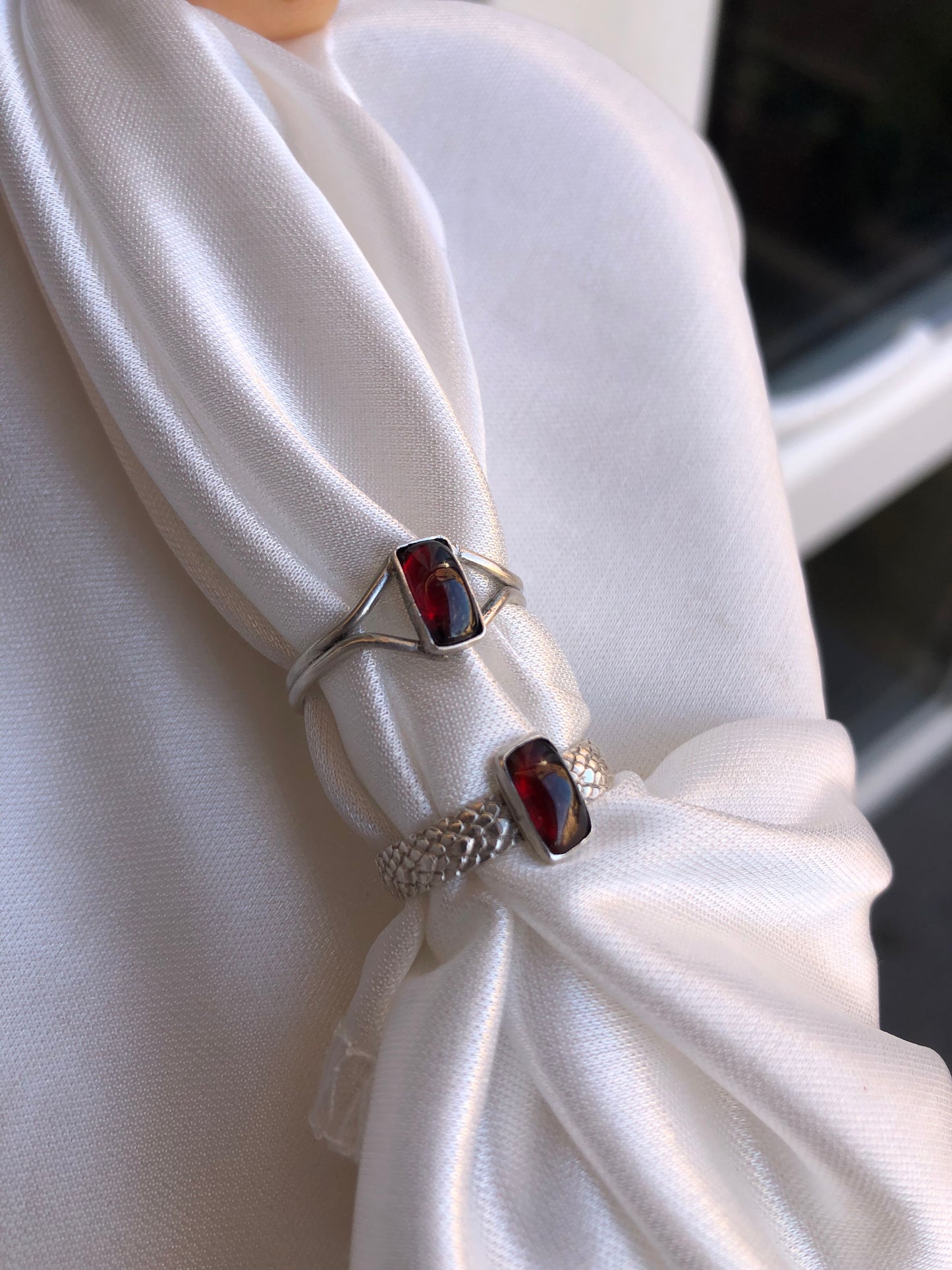 Red Garnet Double Split Band Sterling Silver Ring