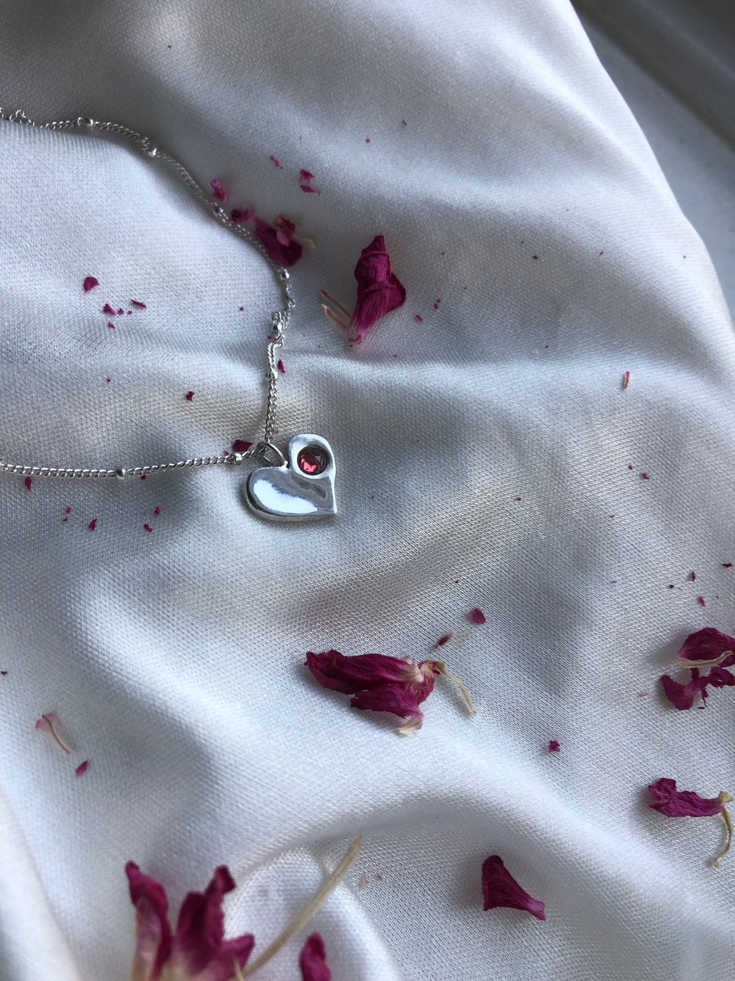 Heart Sterling Silver Necklace with Rose Cut Garnet