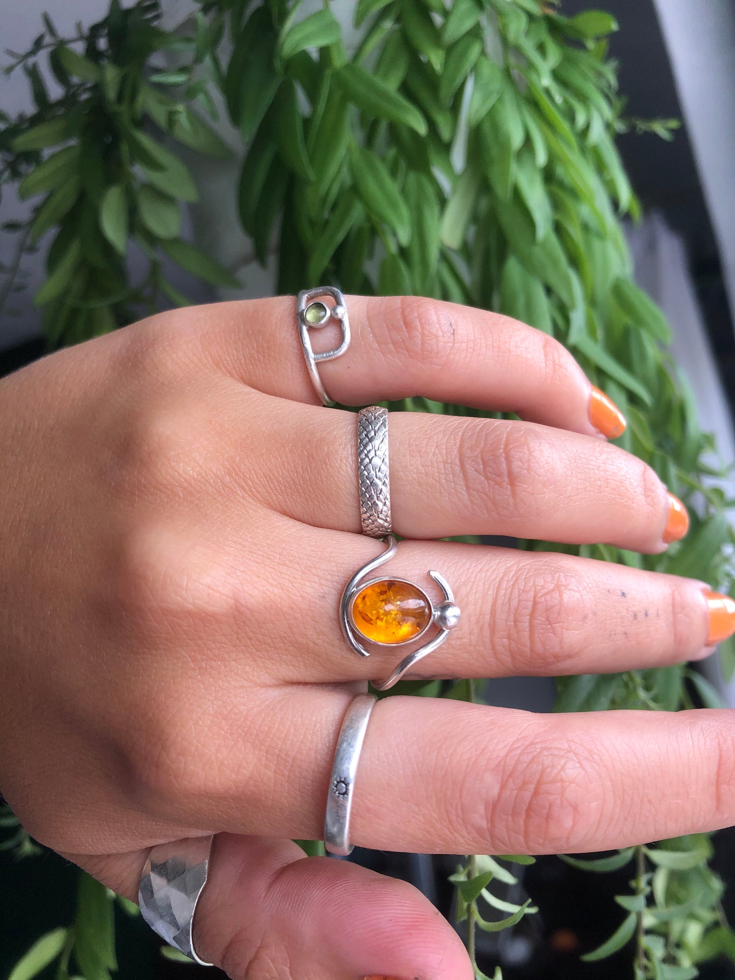 Oval Amber Sterling Silver Ring