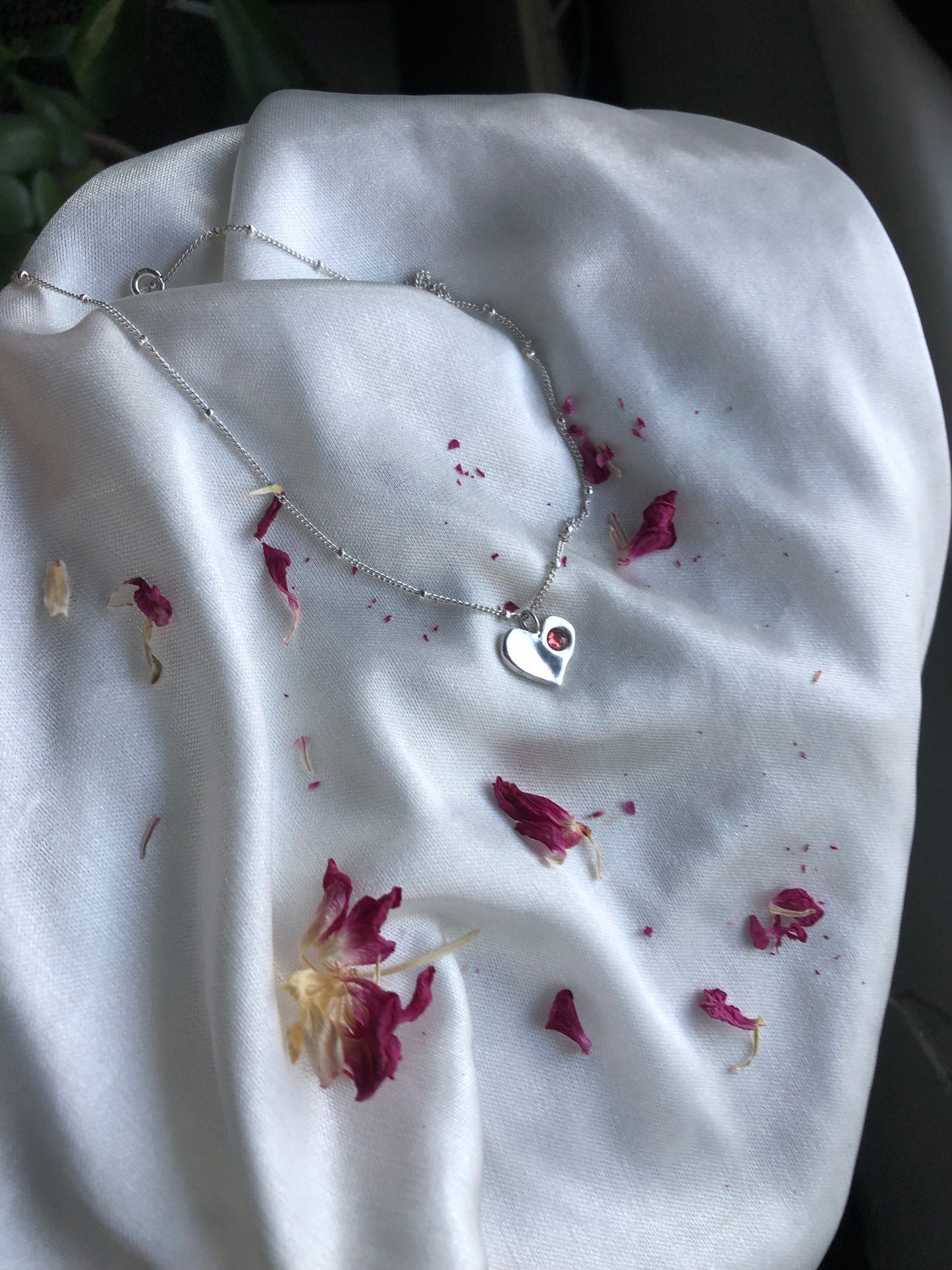 Heart Sterling Silver Necklace with Rose Cut Garnet