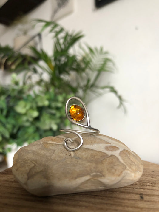 Amber Sterling Silver Spiral Ring