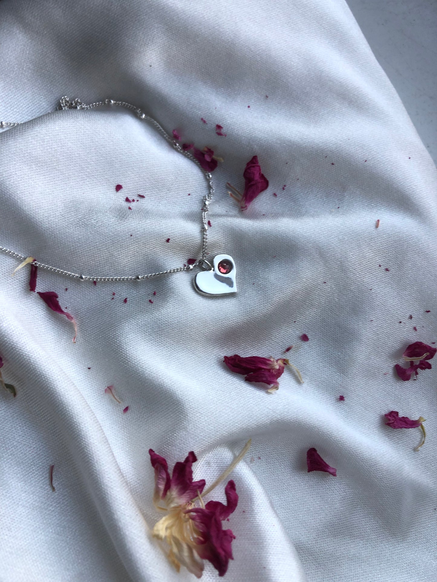 Heart Sterling Silver Necklace with Rose Cut Garnet