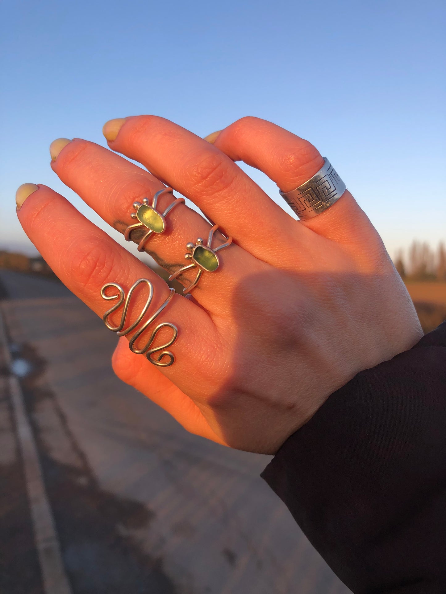 Light Green SeaGlass Mind Body and Soul Ring