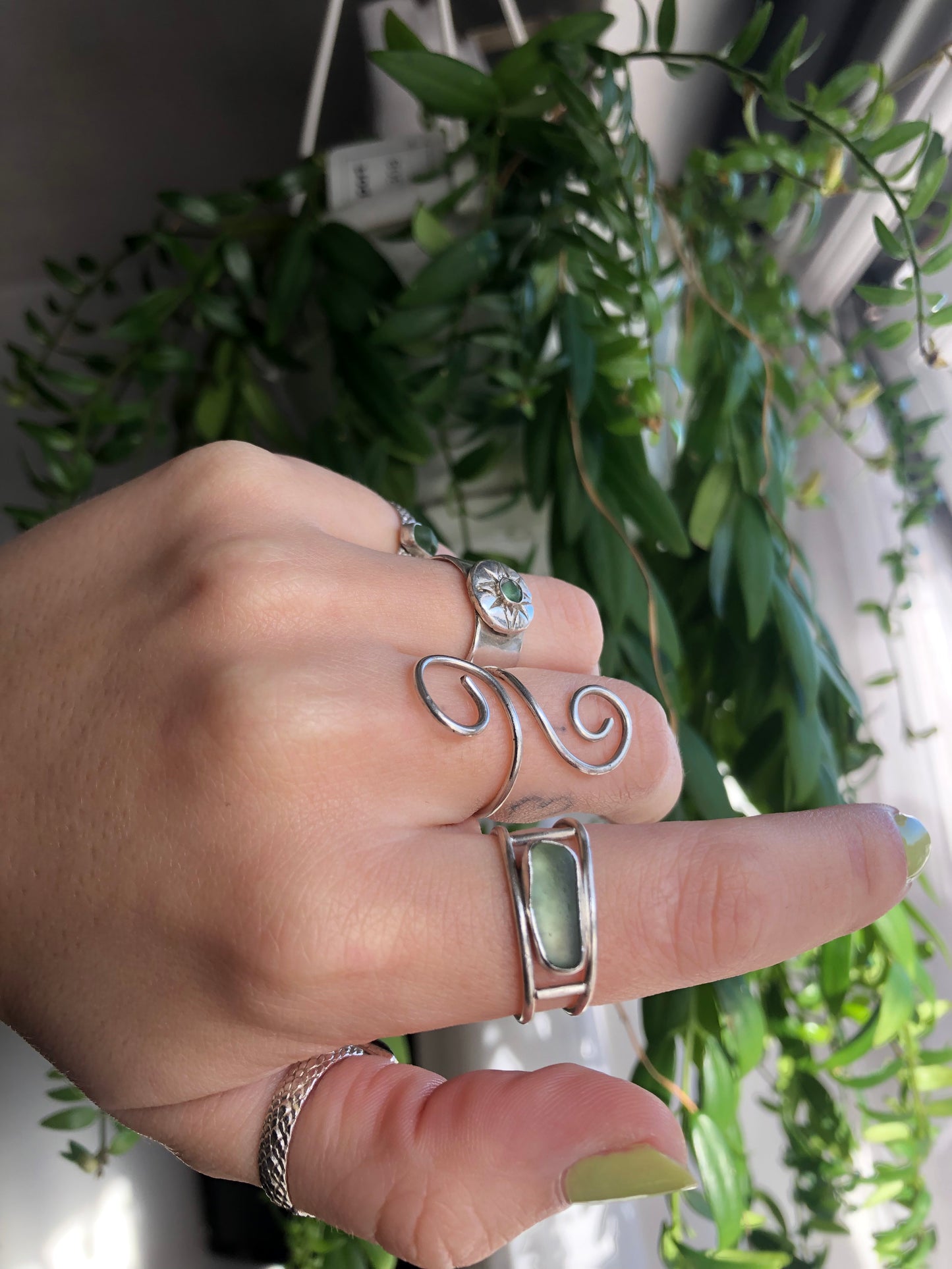 Light Green Sterling Silver Sea Glass Ring