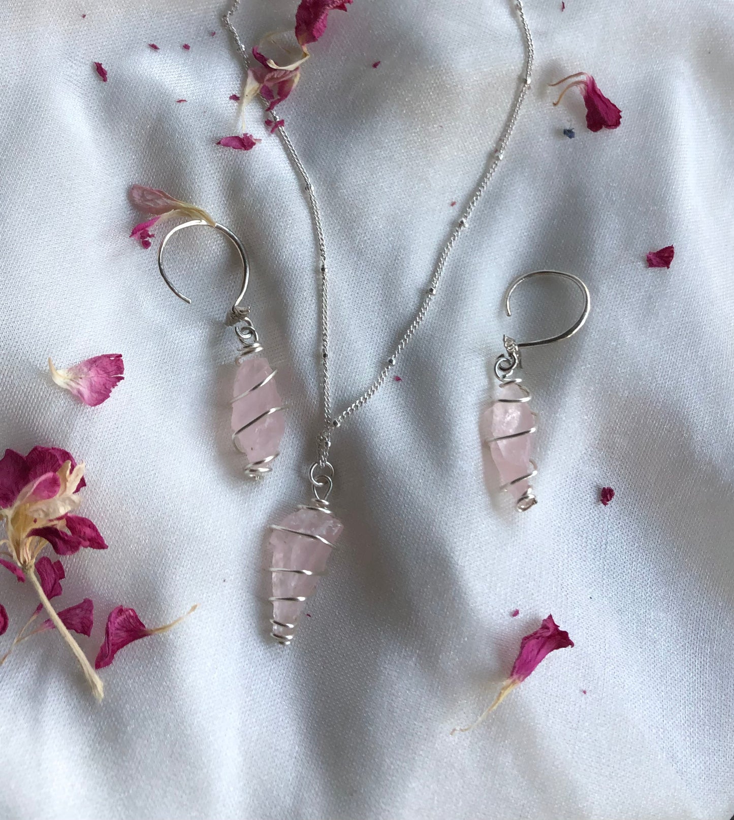 Rose Quartz Sterling Silver Wrap Earrings