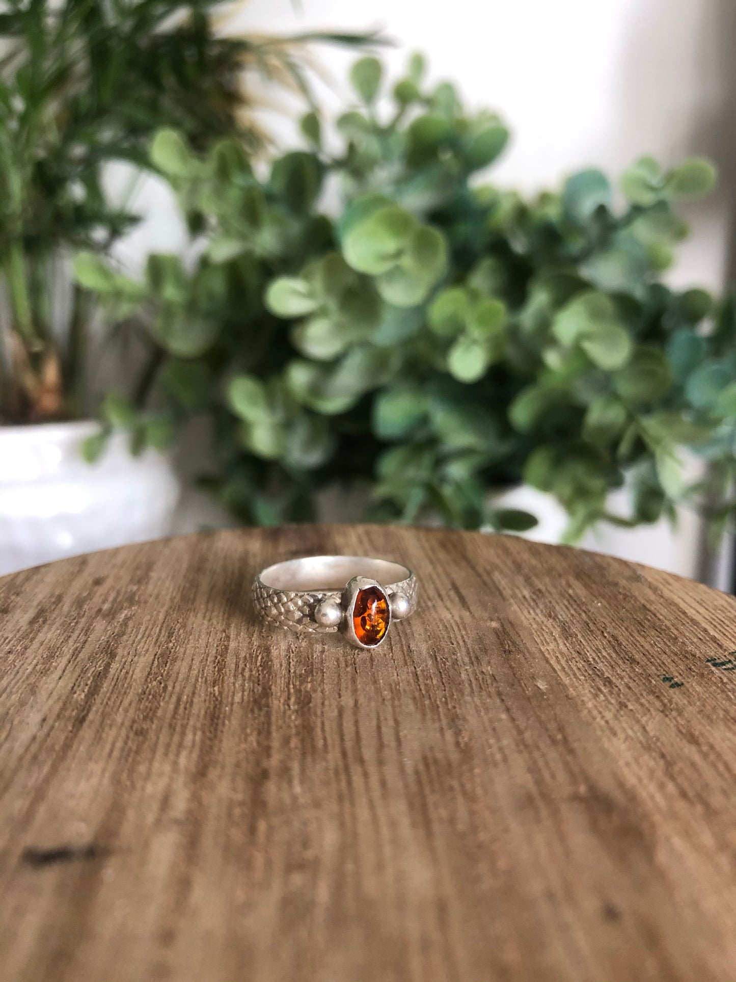 Amber Sterling Silver Snake Ring