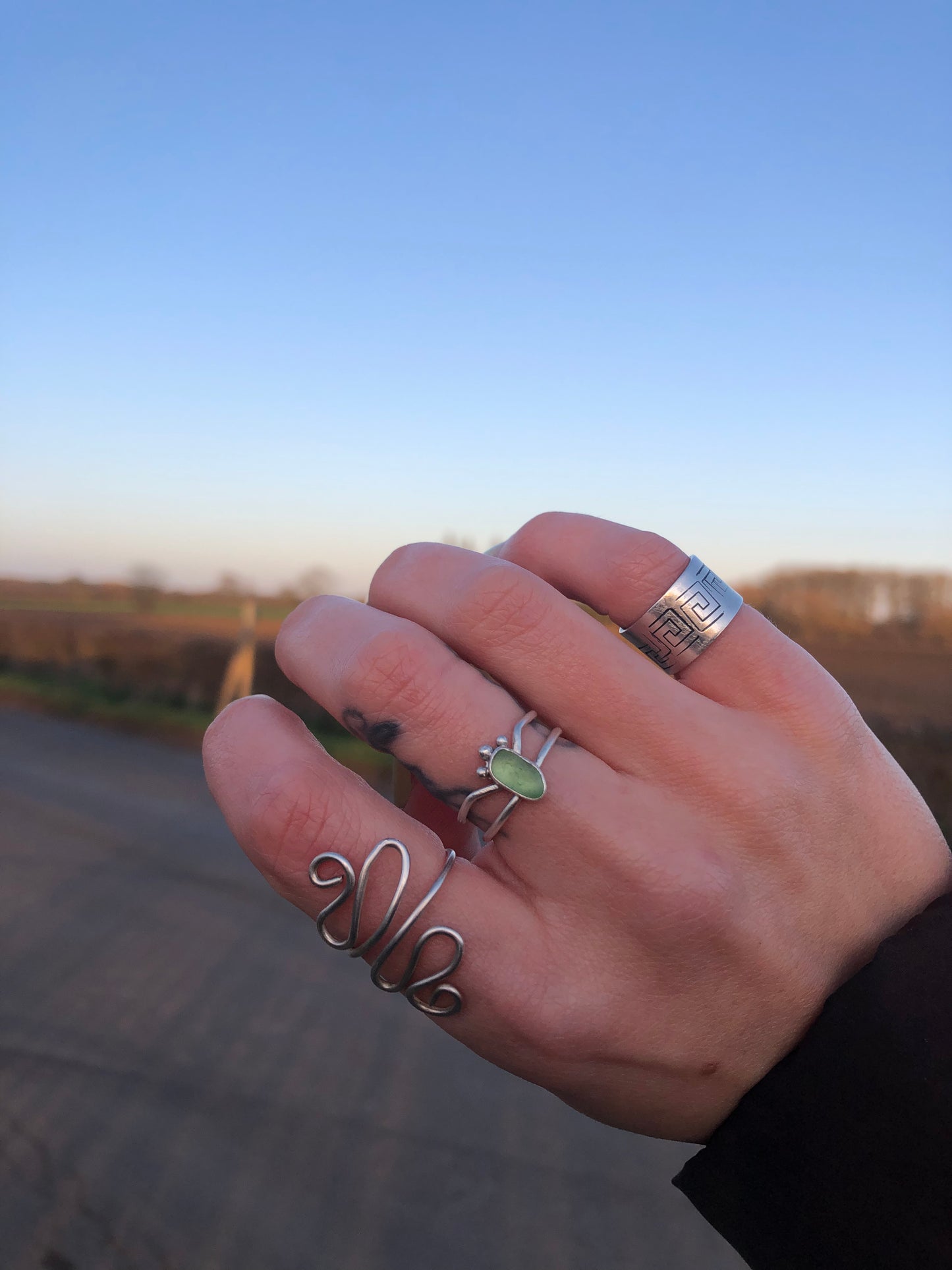 Light Green SeaGlass Mind Body and Soul Ring