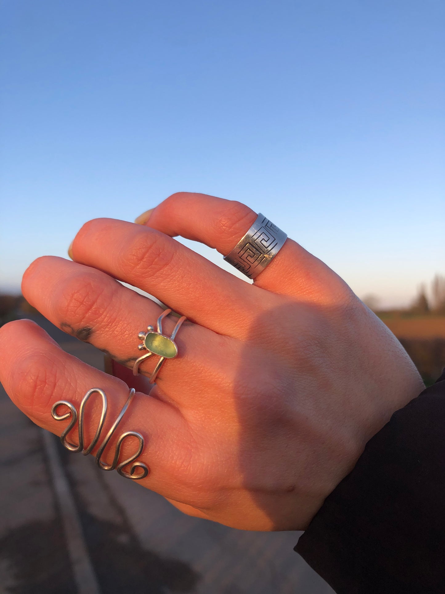 Light Green SeaGlass Mind Body and Soul Ring