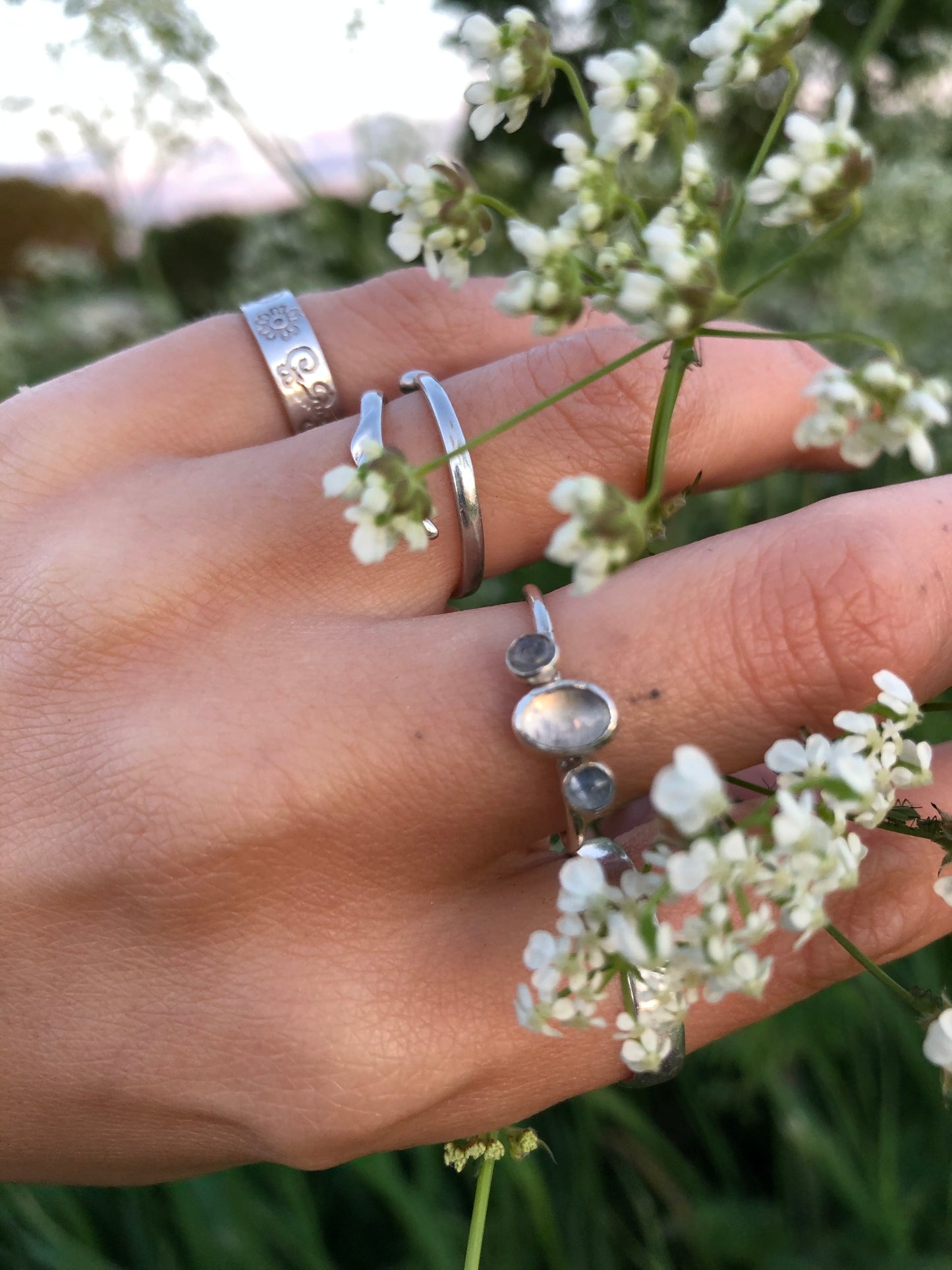 Triple Moonstone Sterling Silver Ring