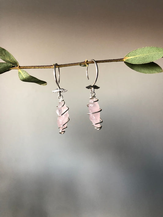 Rose Quartz Sterling Silver Wrap Earrings