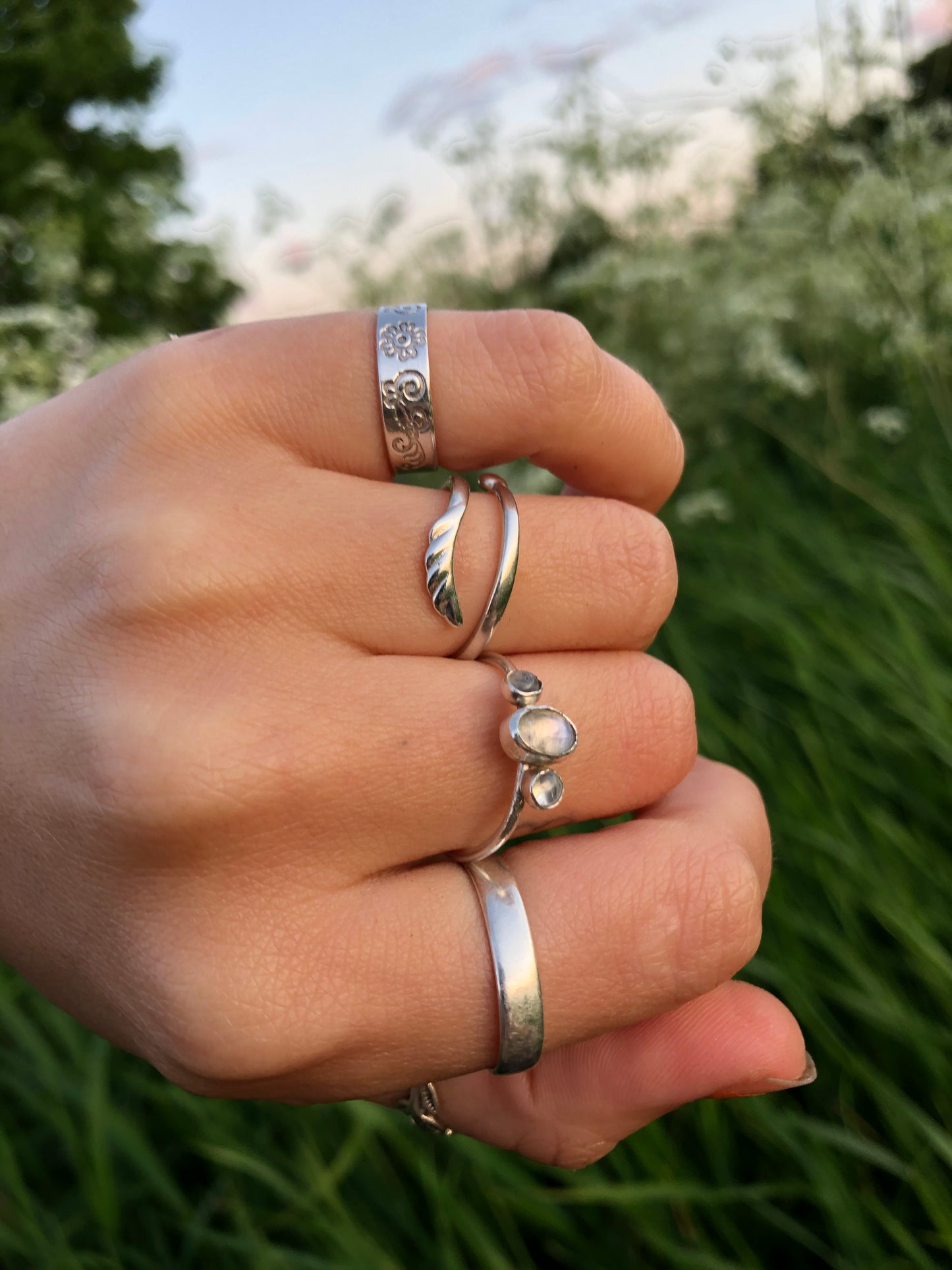 Triple Moonstone Sterling Silver Ring