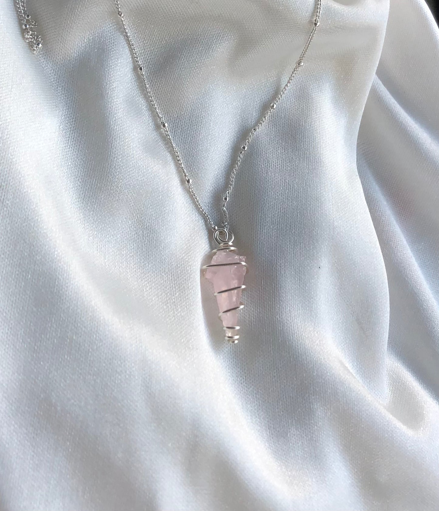 Rose Quartz Sterling Silver Wrap Necklace