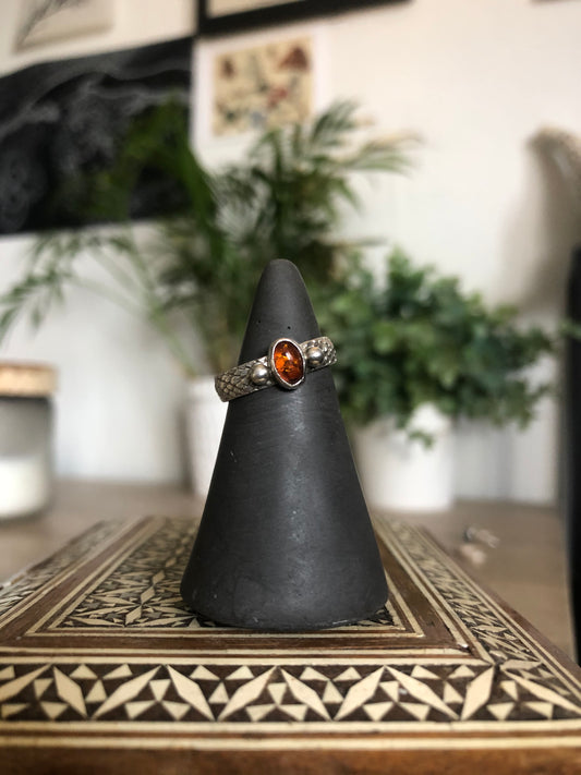 Amber Sterling Silver Snake Ring